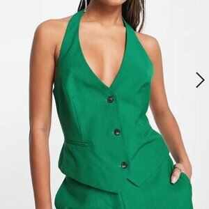ASOS Button Front Fitted Halter Vest Kelly Green Holiday St Patrick’s Day